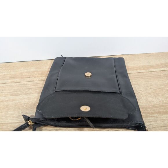 Black Faux Leather Crossbody Bag with Front Buckle Pocket & Adjustable Strap - Picture 3 of 4